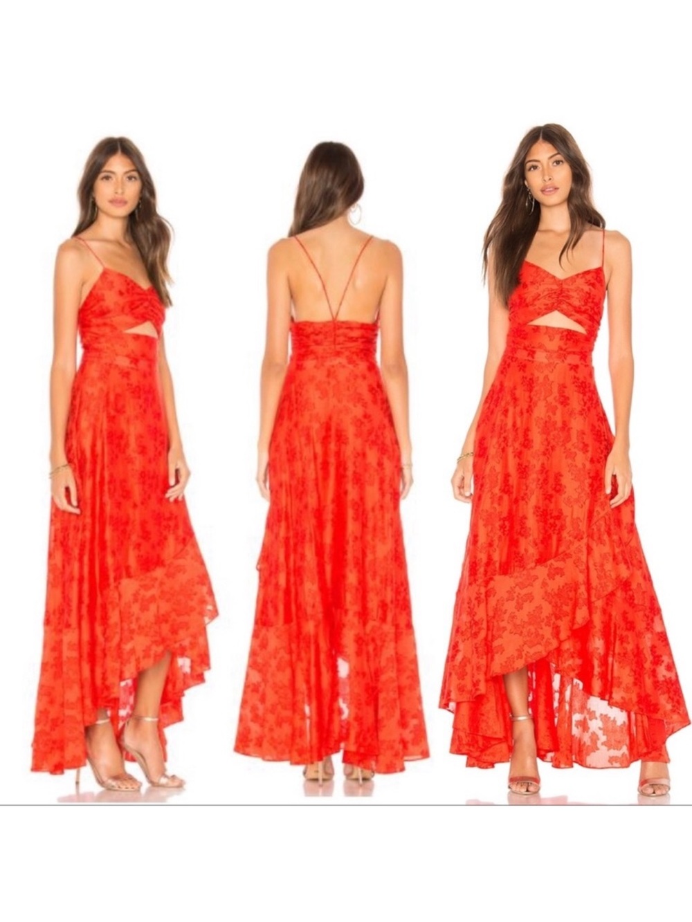 Free People Buona Sera Orange Red Floral Cutout Maxi Dress